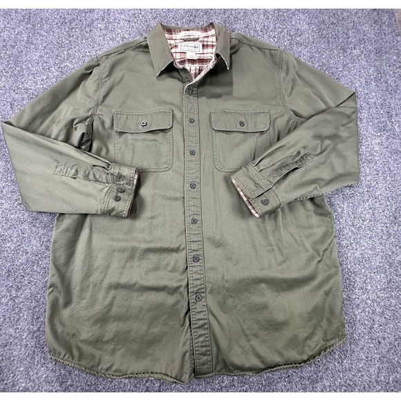 Vtg LL Bean Button Down Traditional Shacket Men's XLT Green Plaid Flannel Lined - Picture 2 of 11